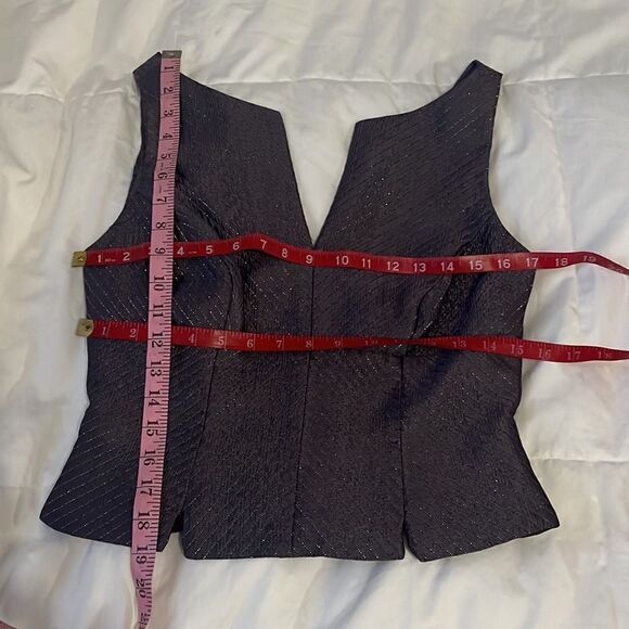 JS Collection Formal Top Size 6 Cropped V Neck Purple Gold Metallic Zipper Back - Picture 7 of 7